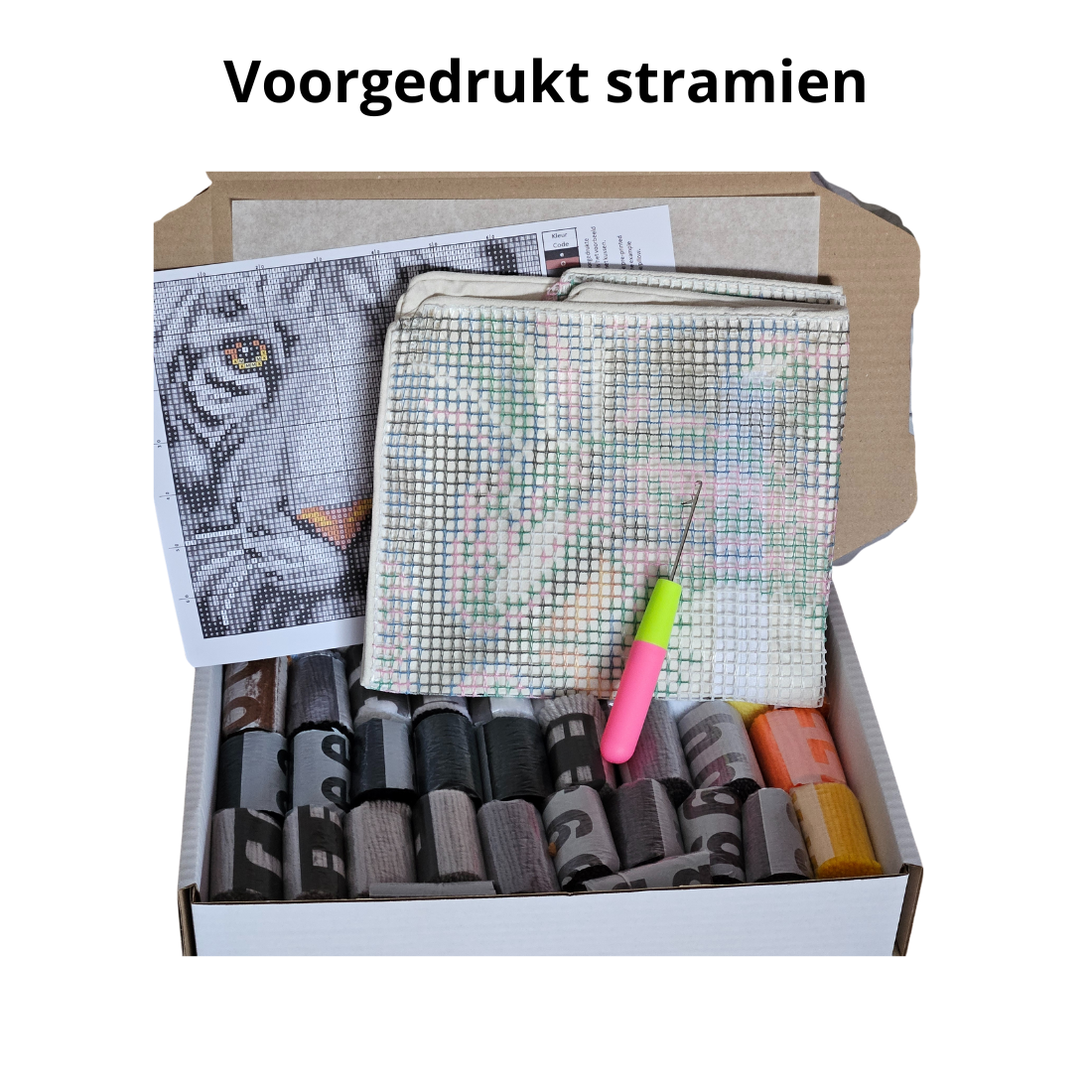 Latch hook kussen Witte tijger - 43 x 43 cm