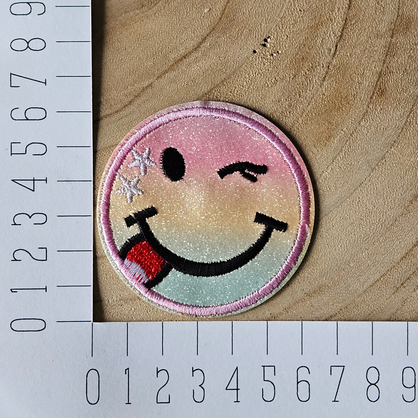 Strijk embleem - Iron on Patch - Smiley - Roze geel groen