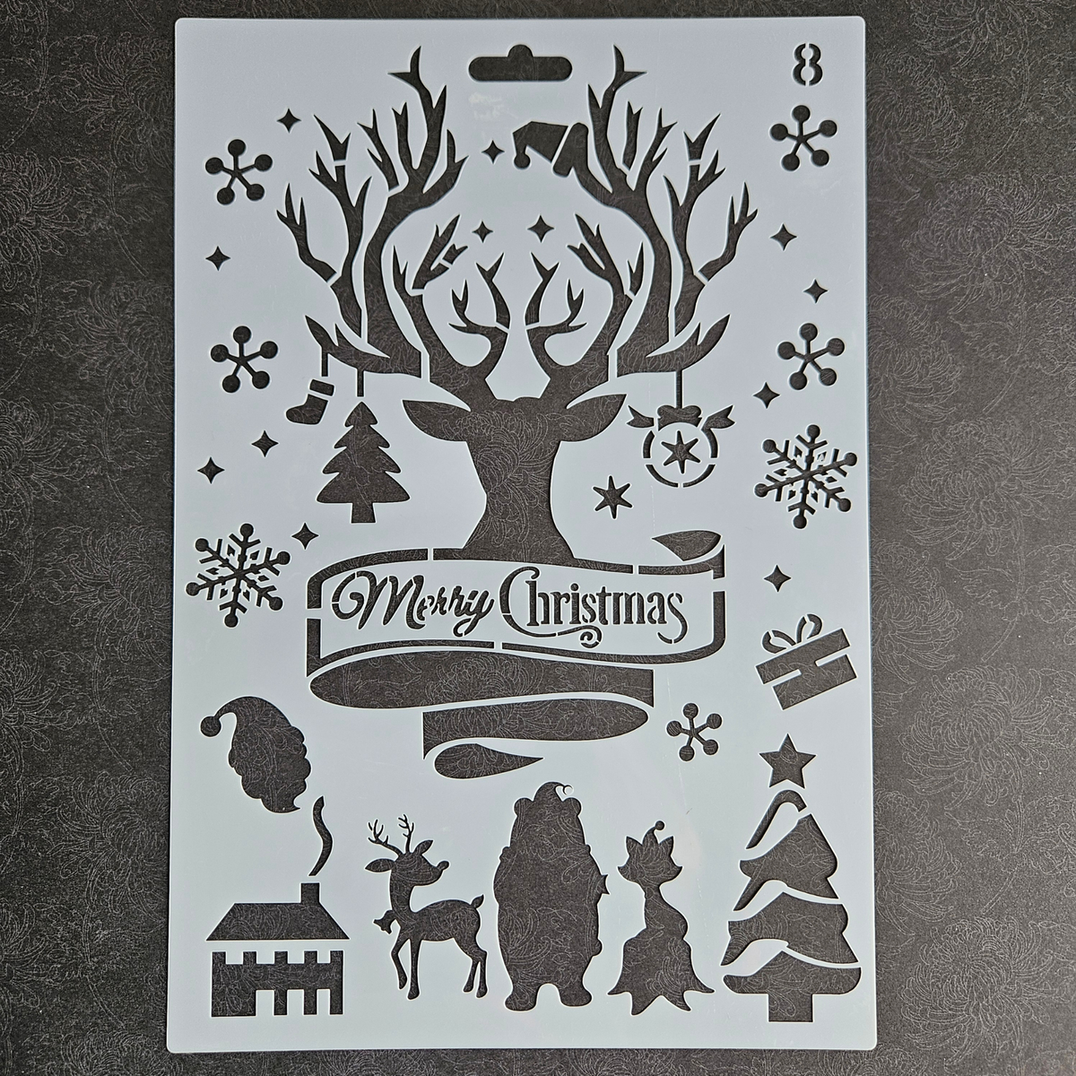 Hobby stencil Kerst - Merry Christmas, rendier - A5+