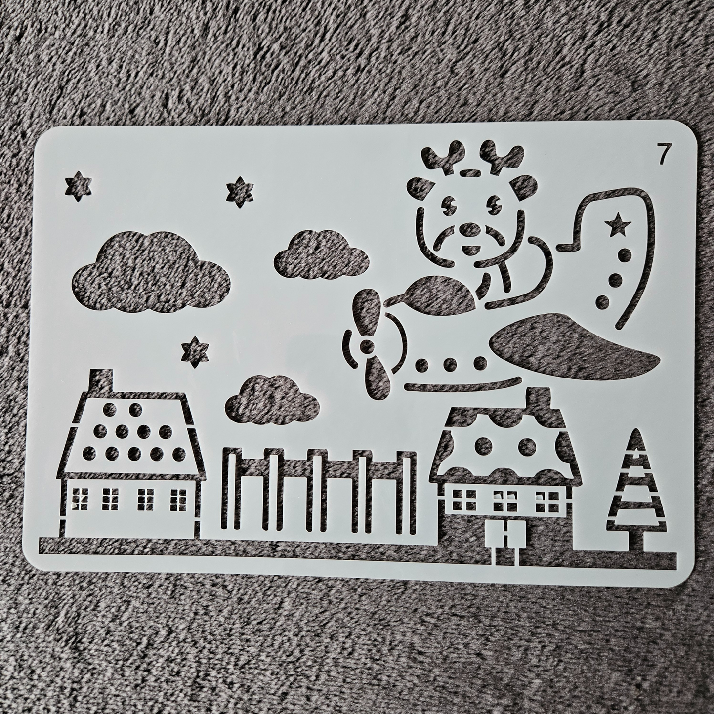 Hobby stencil - Giraffe in vliegtuig - A5