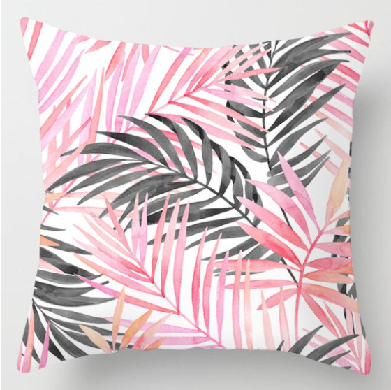 Kussenhoes - Wit met roze bladeren