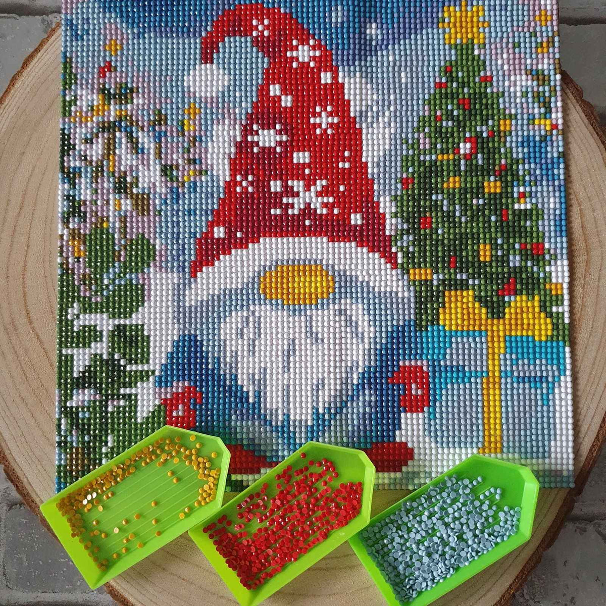Diamond painting Kerst gnome - 30 x 30 cm - Ronde steentjes