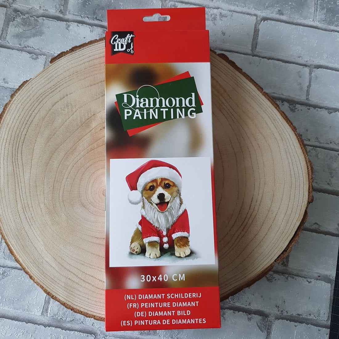 Diamond painting Kerst hondje - 30 x 40 cm - Ronde steentjes