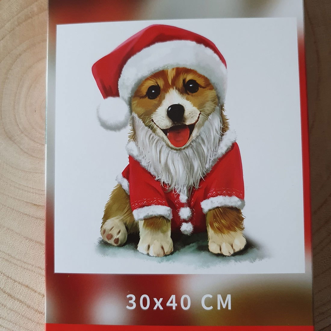 Diamond painting Kerst hondje - 30 x 40 cm - Ronde steentjes - Hobby en meer