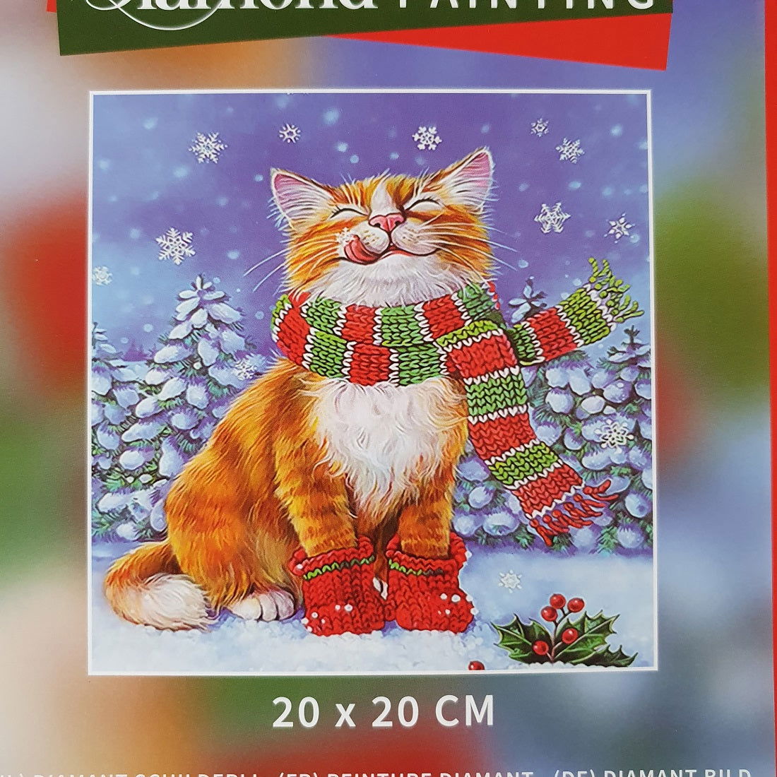 Diamond painting Kerst kat - 20 x 20 cm - Ronde steentjes - Hobby en meer
