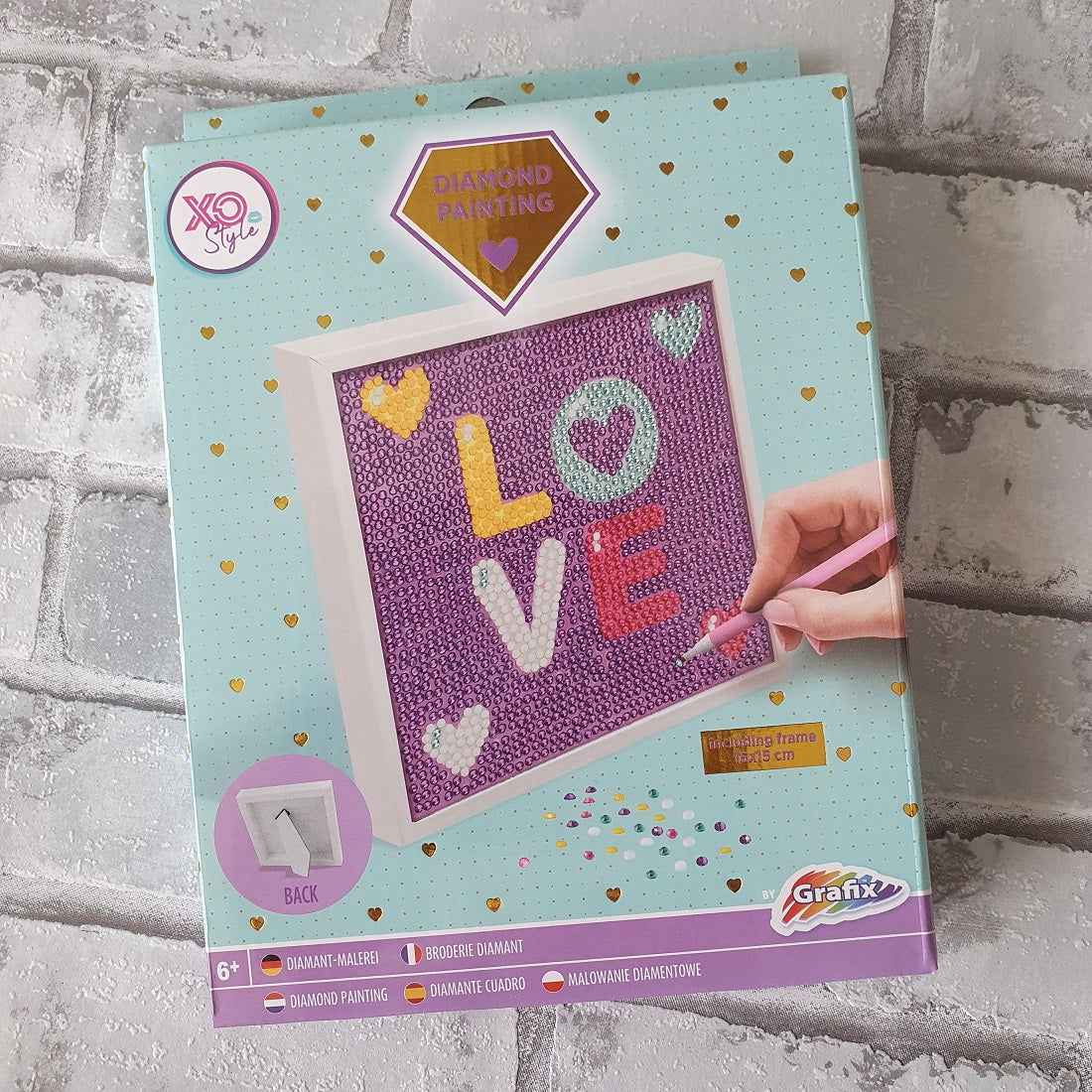 Diamond painting in frame love- 15 x 15 cm - Ronde steentjes