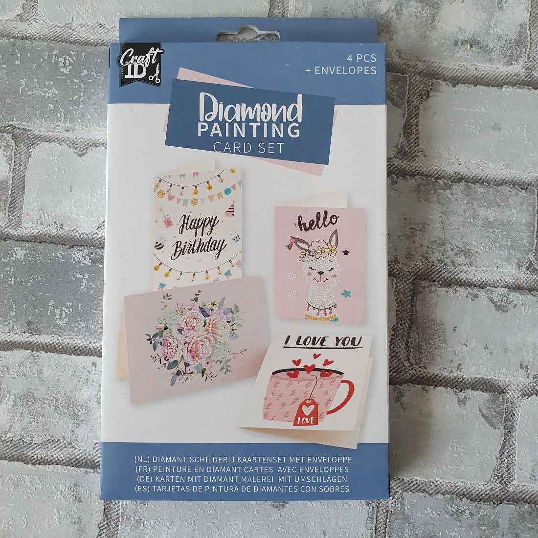Diamond painting kaarten - set van 4 stuks met envelop (blauw)