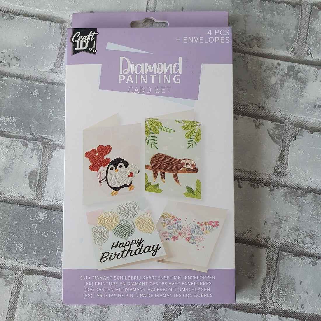 Diamond painting kaarten - set van 4 stuks met envelop (paars)