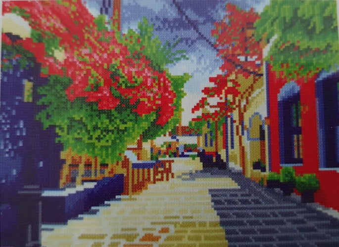 Diamond painting stadje- 42 x 32 cm - Ronde steentjes - Hobby en meer