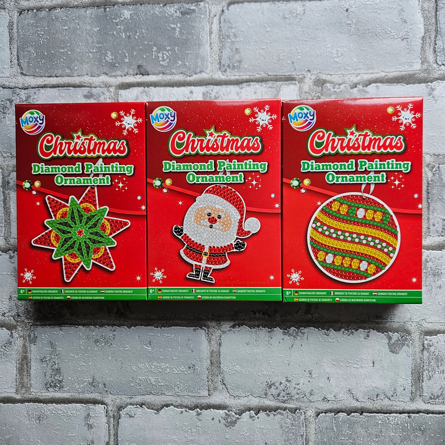 Diamond painting kerst ornament bundel - 3 stuks - kerstman, kerstbal en kerstster
