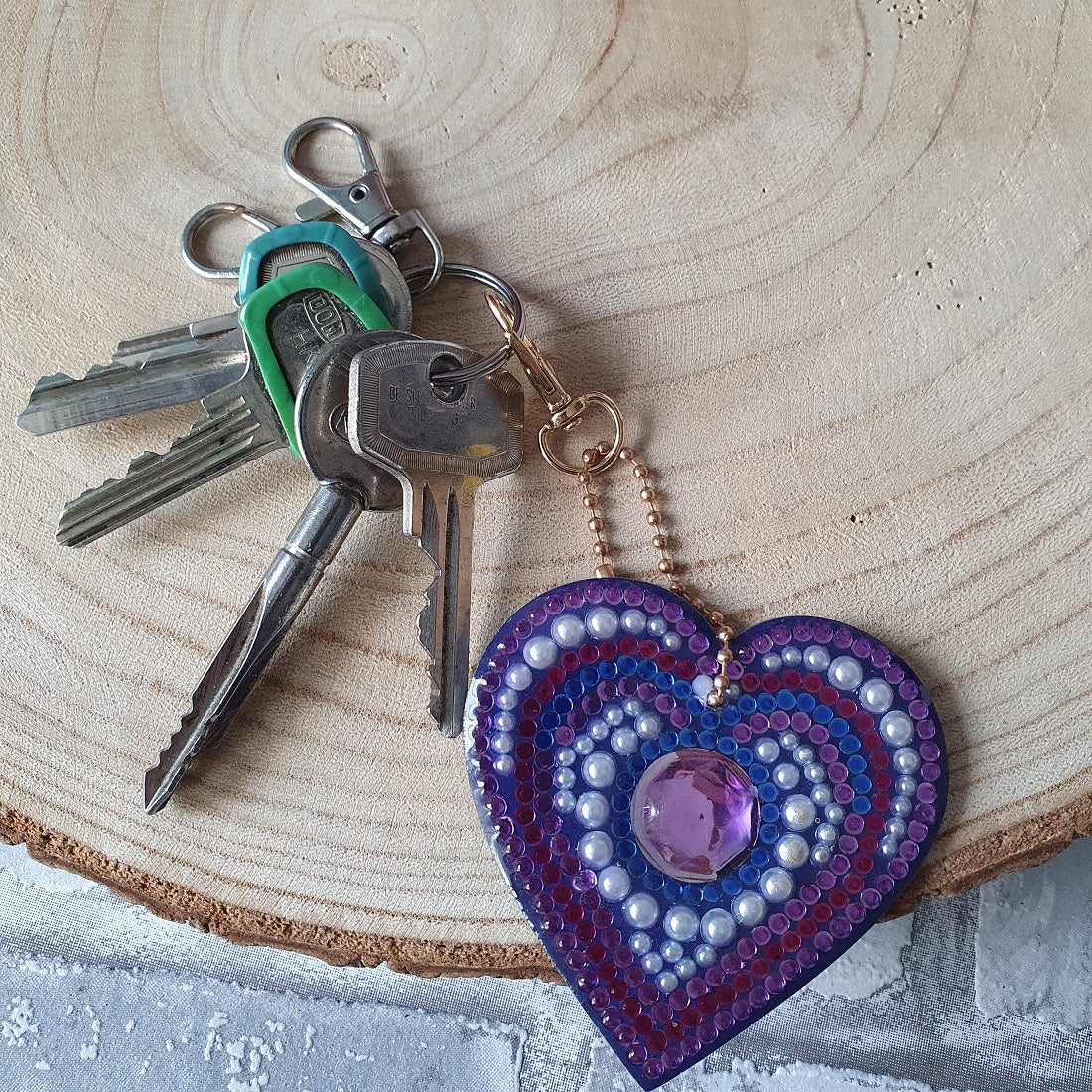 Diamond painting sleutelhanger hartje - Ronde steentjes