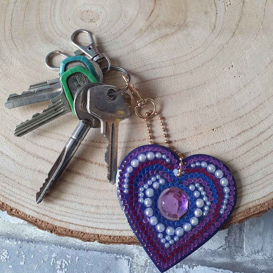 Diamond painting sleutelhanger hartje - Ronde steentjes