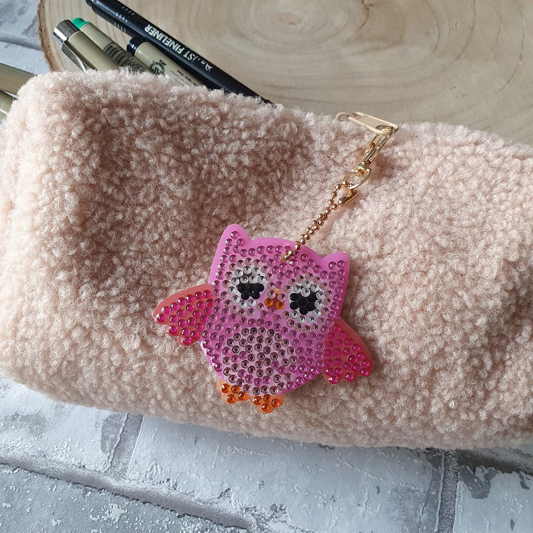 Diamond painting sleutelhanger uil - Ronde steentjes