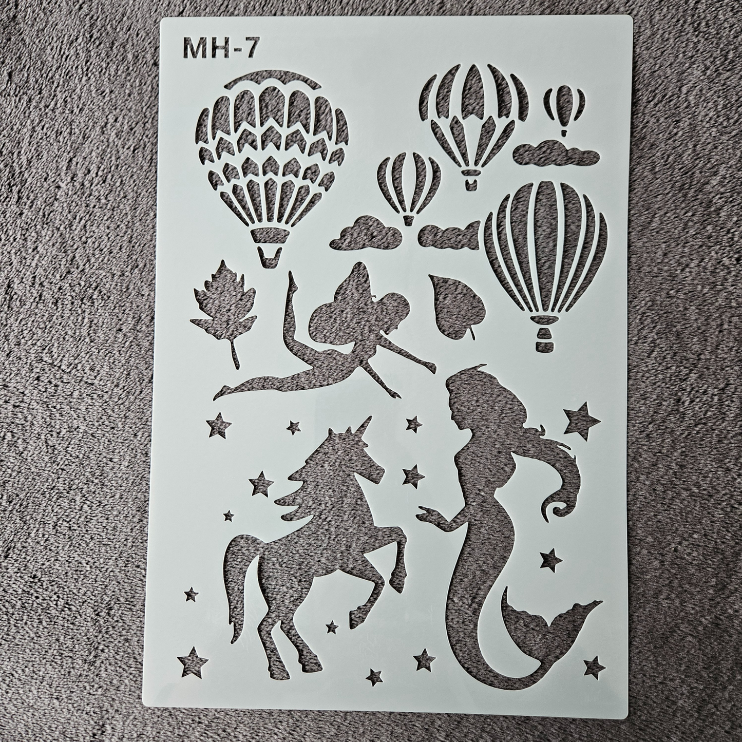 Hobby stencil - Eenhoorns, zeemeermin, luchtballon - A4 - Hobby en meer