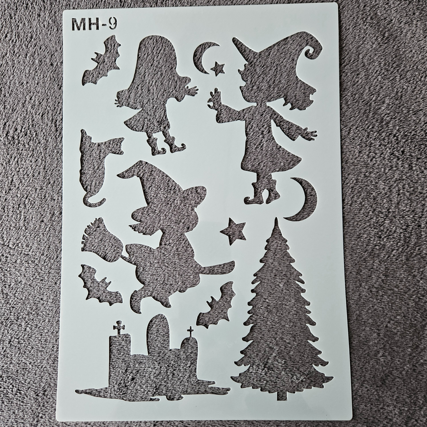 Hobby stencil - Kerstboom, heksen - A4 - Hobby en meer