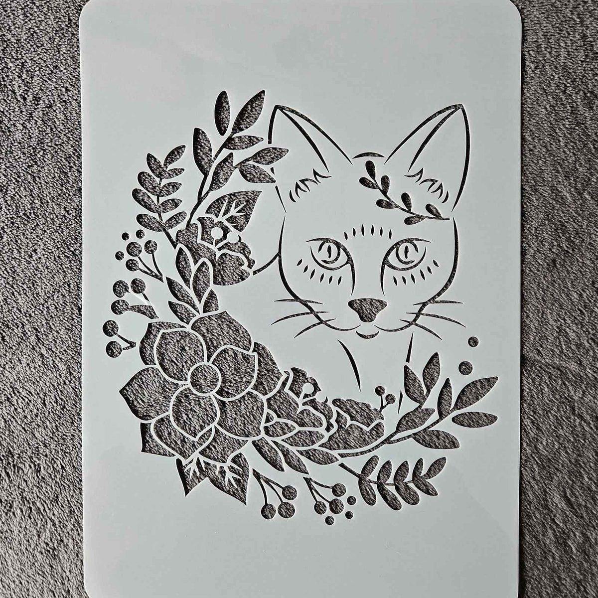 Hobby stencil - Kat met bloemen - A4