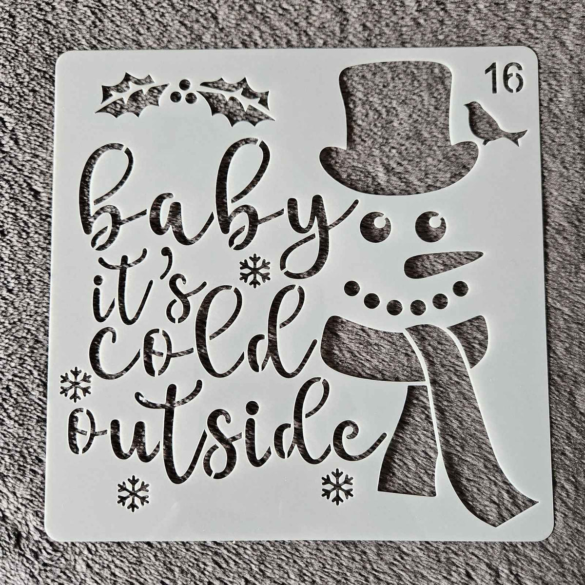 Hobby stencil Kerst - Baby it's cold outside sneeuwpop - 15x15 cm