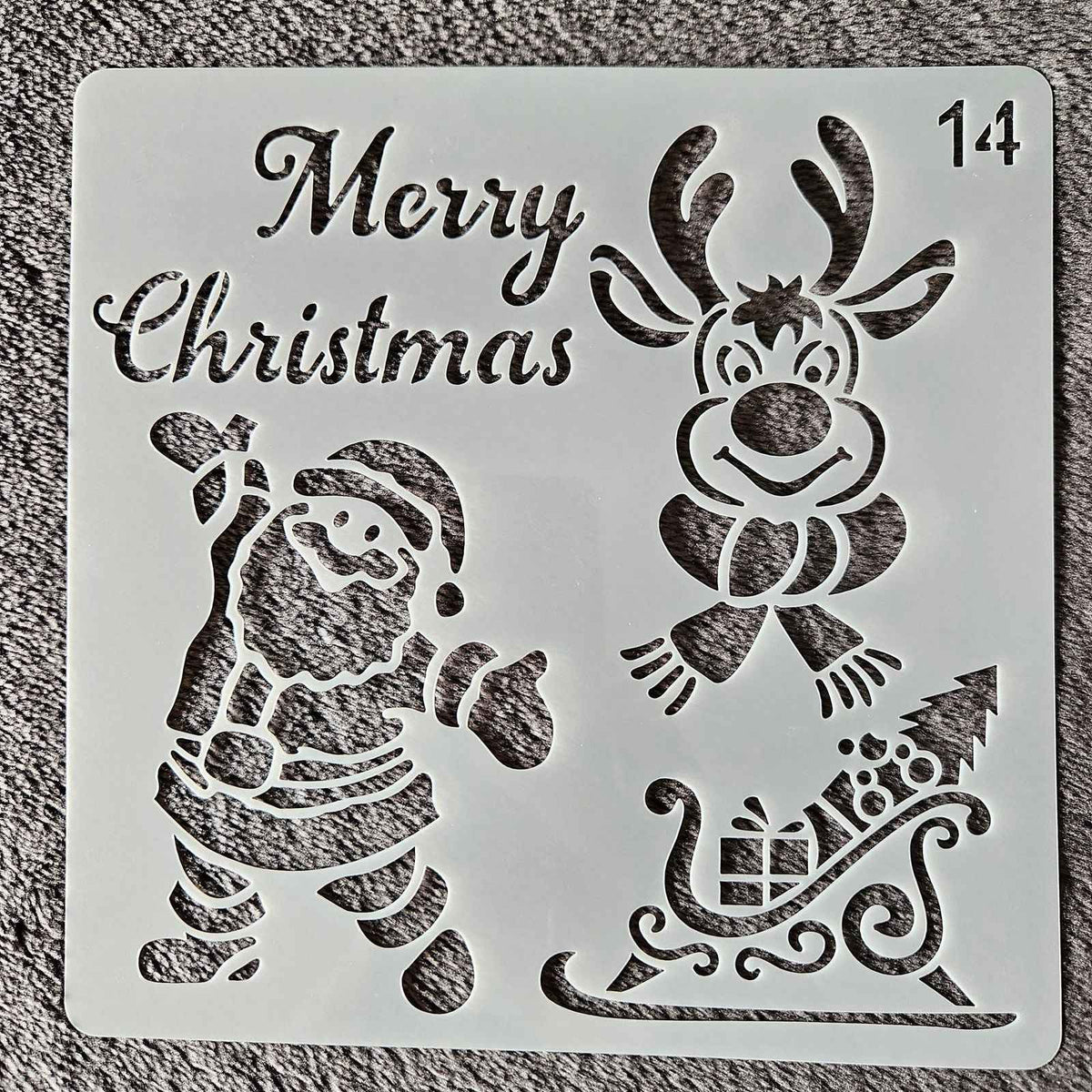 Hobby stencil Kerst - Kerstman en Rudolf Merry Christmas - 15x15 cm