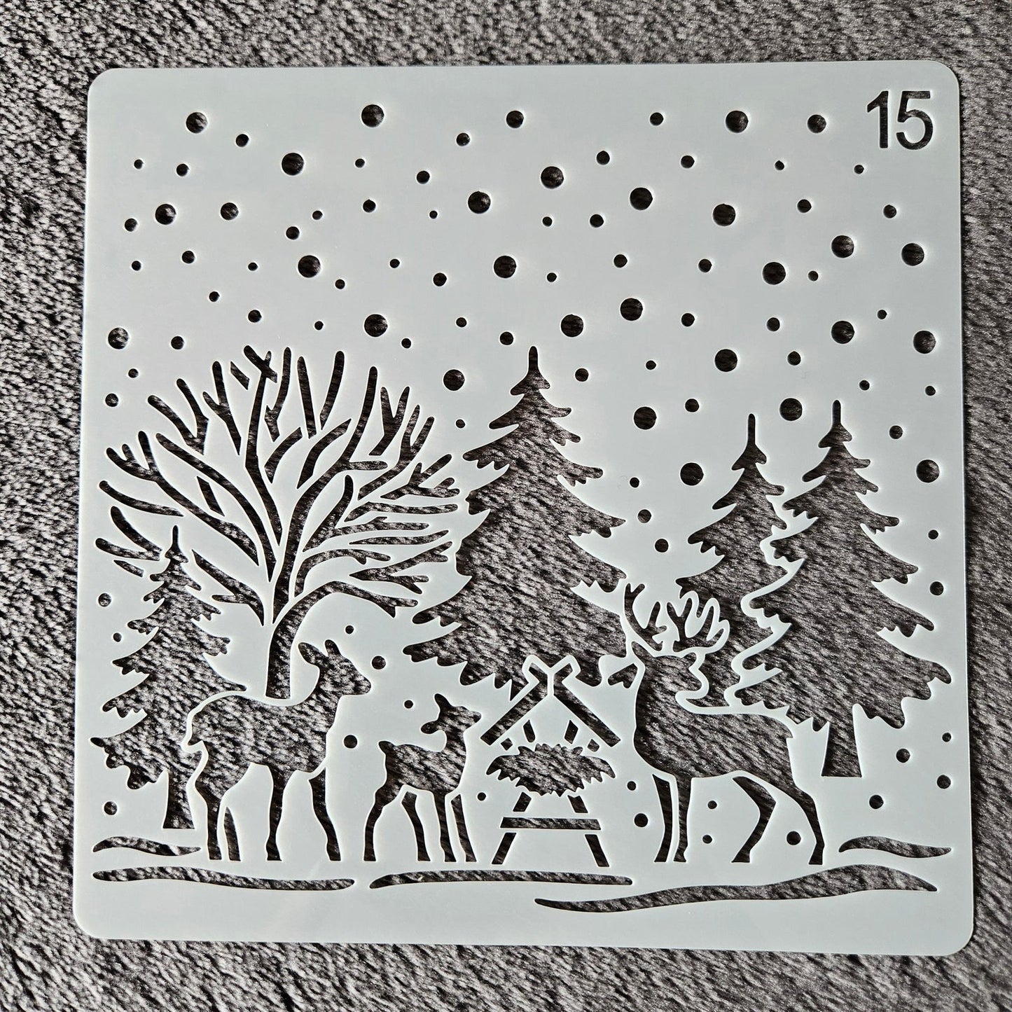 Hobby stencil Kerst - Rendieren in het bos - 15x15 cm - Hobby en meer