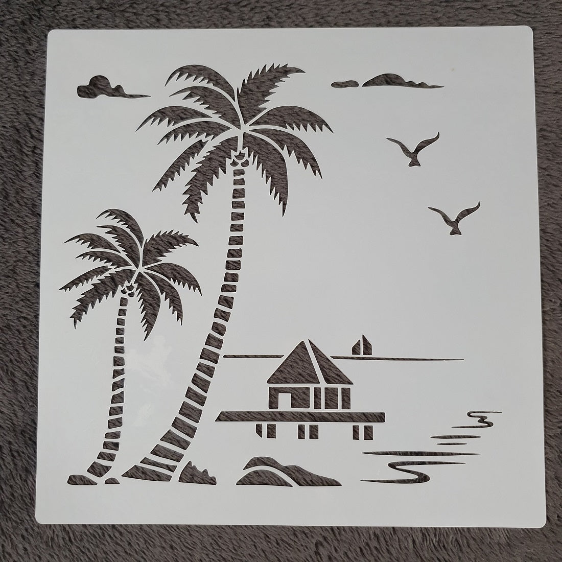 Hobby stencil Scene strandhuisje - 20 x 20 cm - Hobby en meer