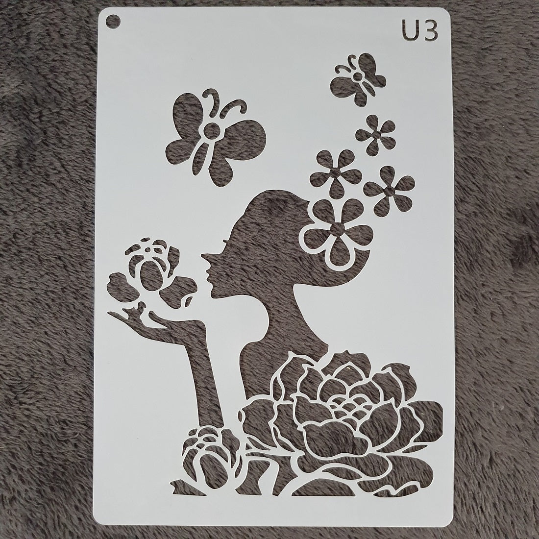 Hobby stencil Vrouw met bloemen - A5 - Hobby en meer