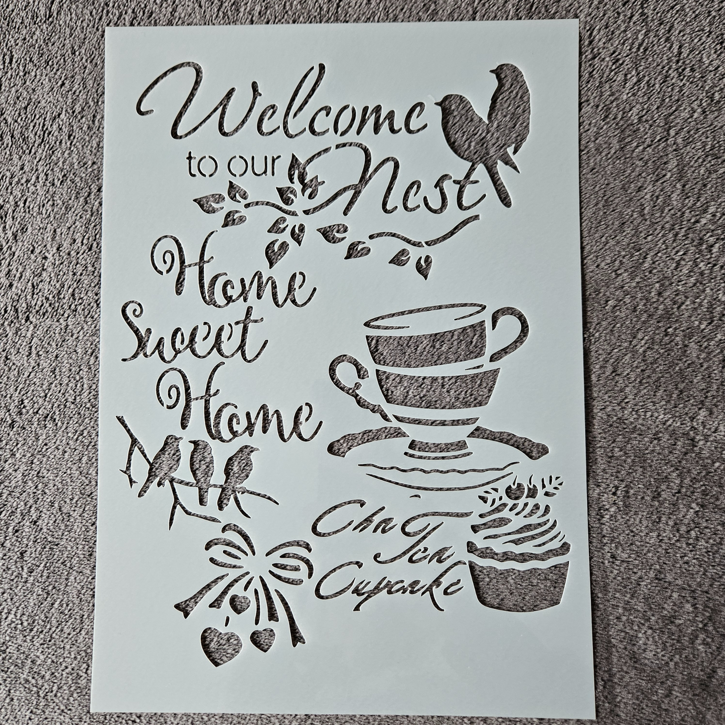 Hobby stencil Welkom, vogels, thee - A4 - Hobby en meer