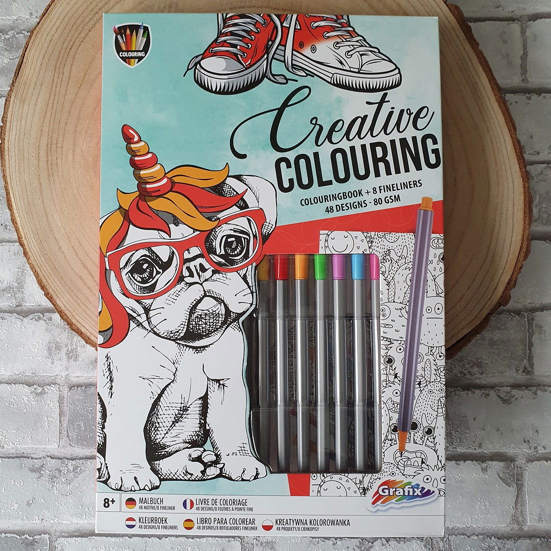 Kleurboek met 8 fineliner pennen (blauw) - Hobby en meer