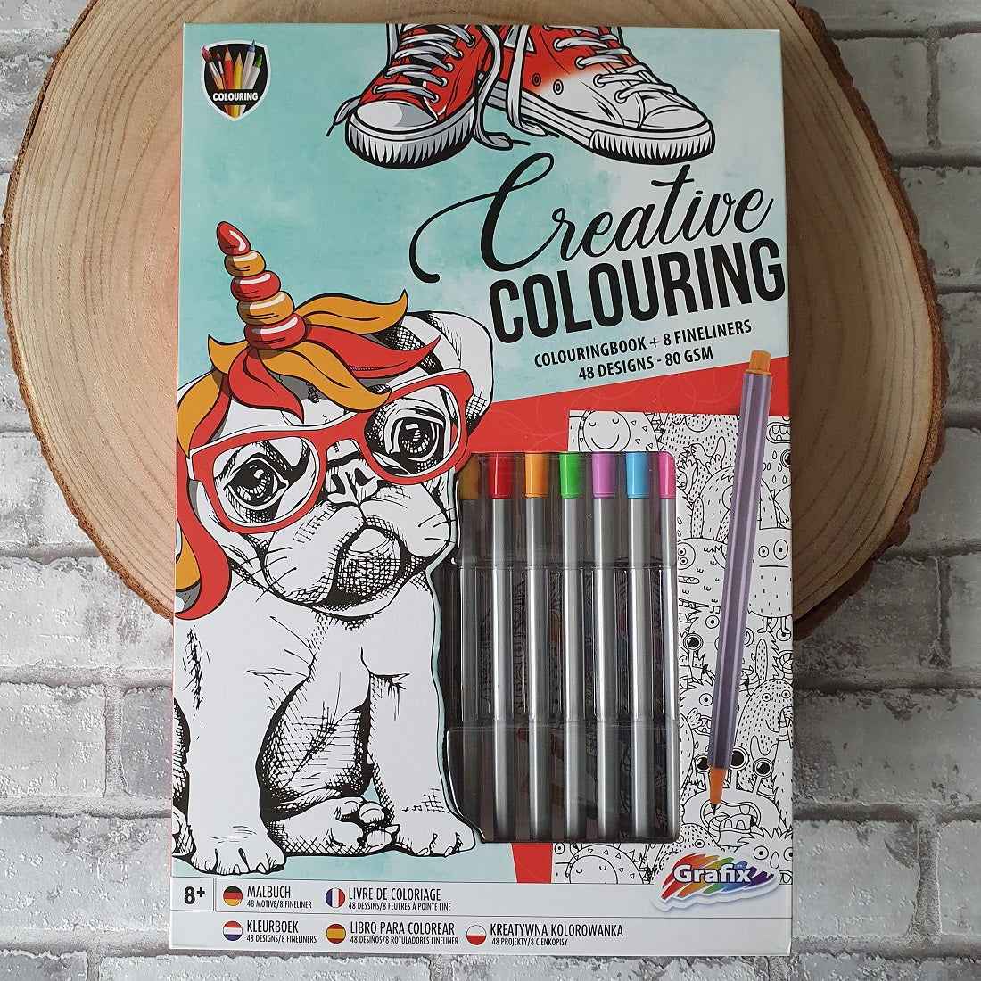 Kleurboek met 8 fineliner pennen (blauw)