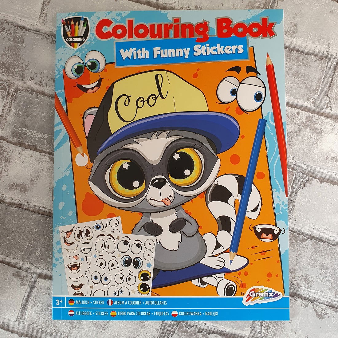 Kleurboek met Grappige ogen stickers (blauw) - Hobby en meer