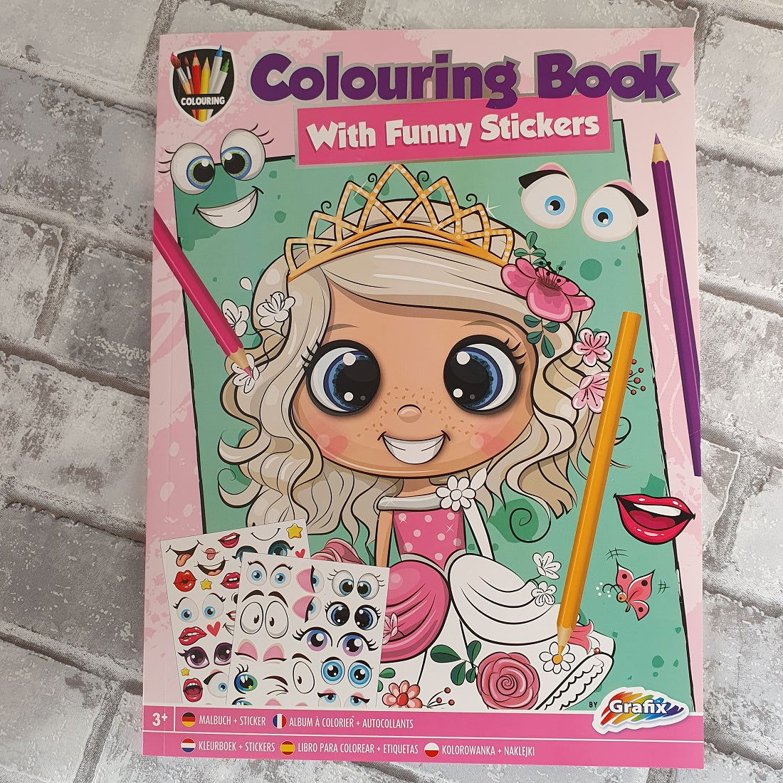 Kleurboek met Grappige ogen stickers (roze) - Hobby en meer