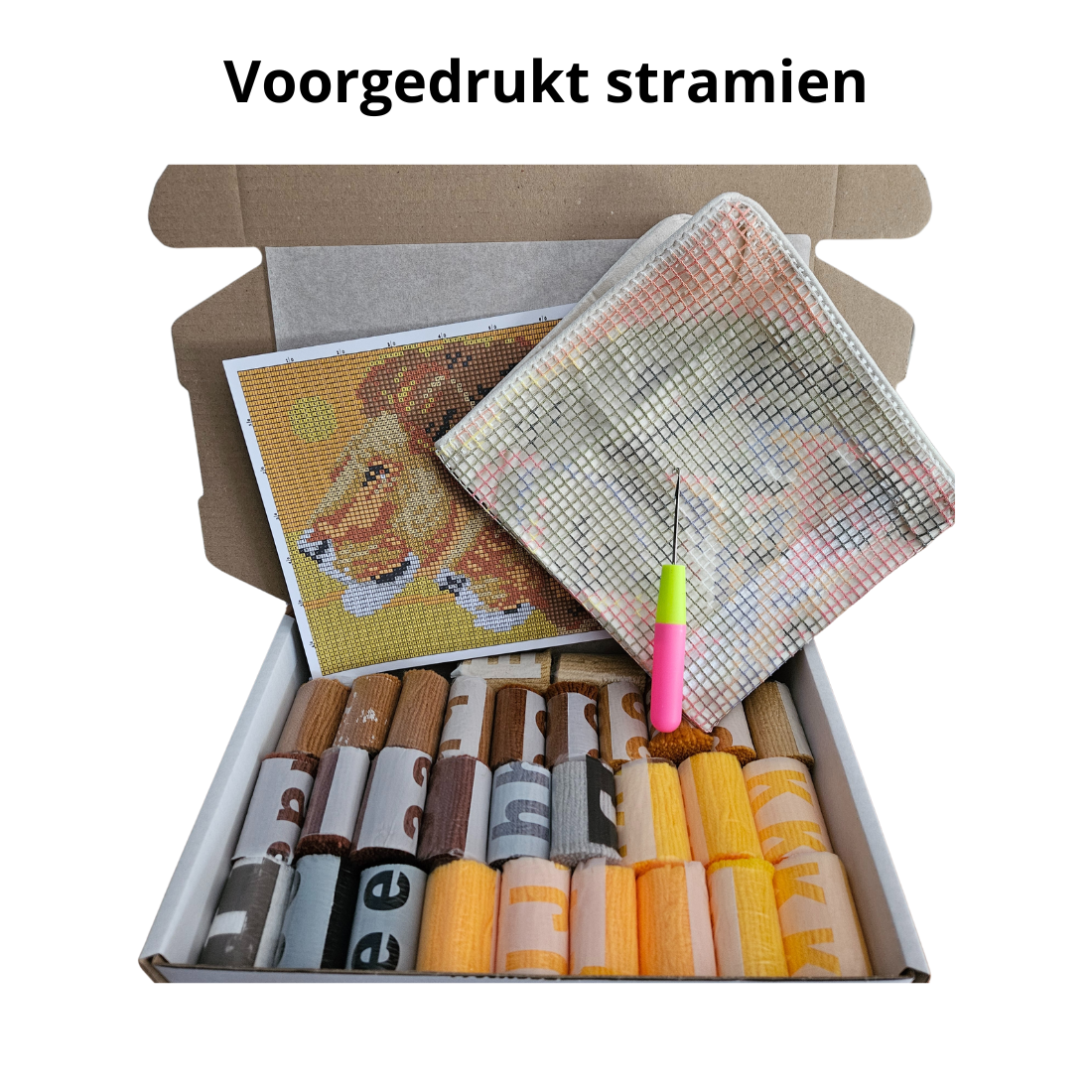 Latch hook kussen Leeuw en Leeuwin - 43 x 43 cm - Hobby en meer