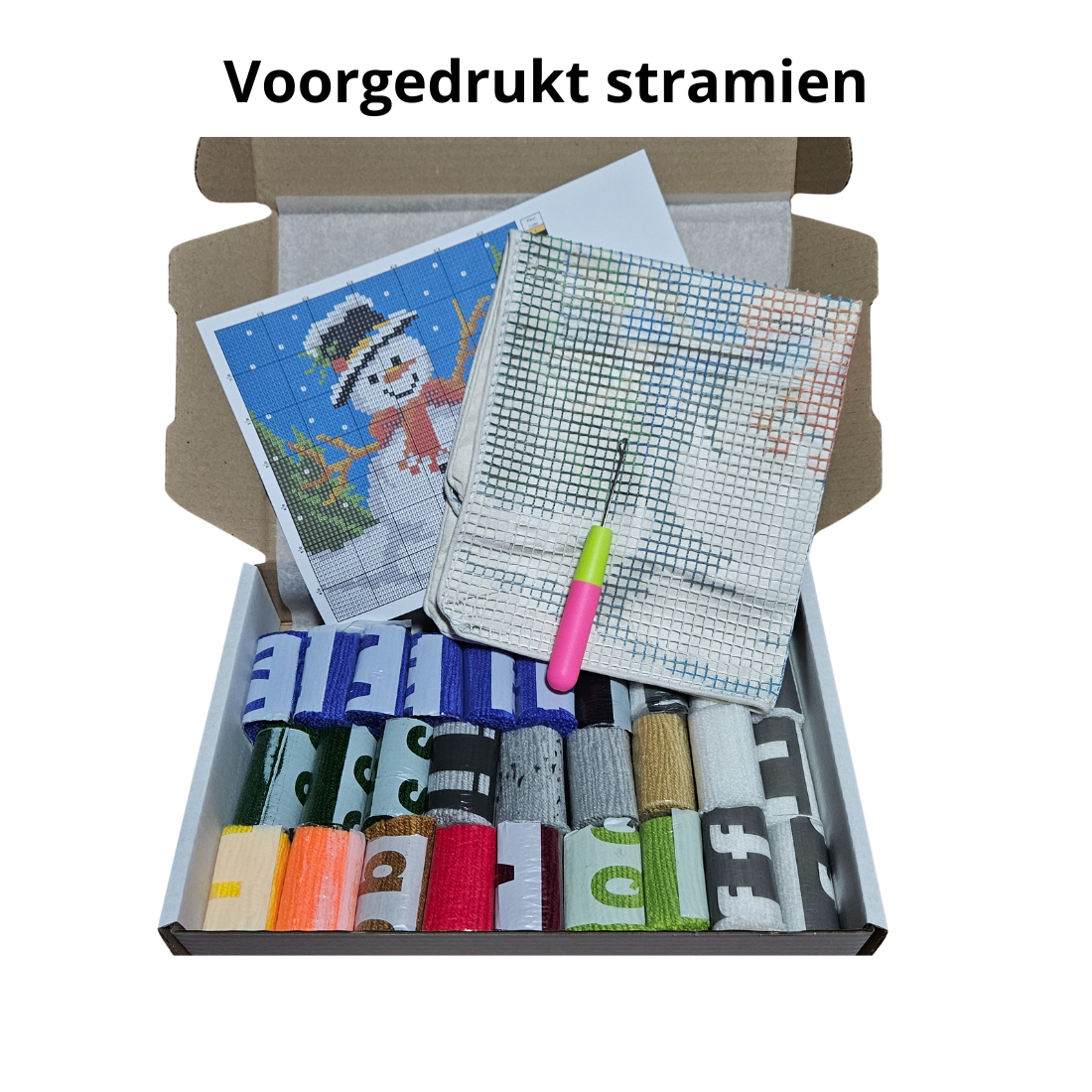 Latch hook kussen Sneeuwpop - 43 x 43 cm - Hobby en meer