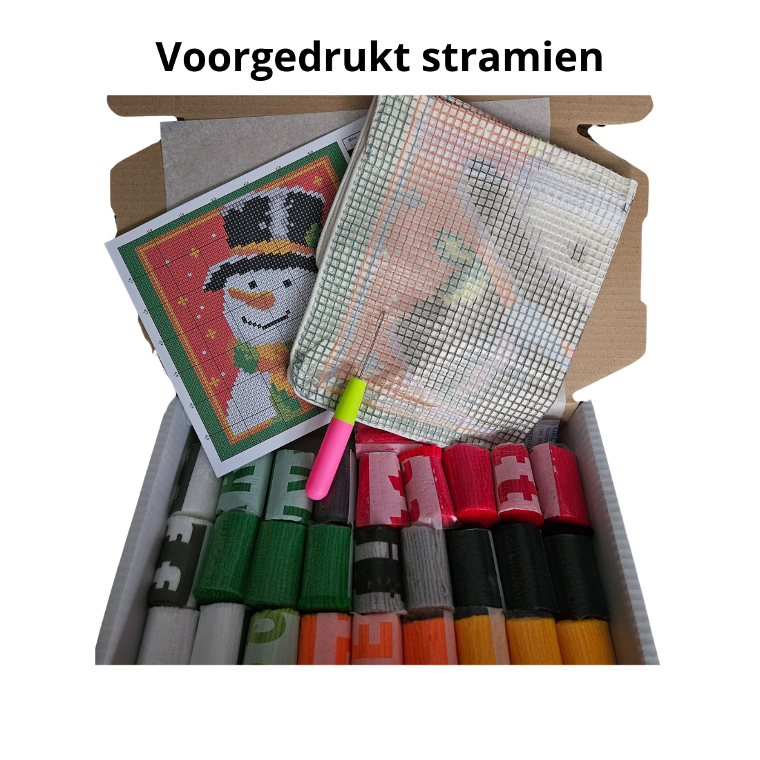 Latch hook kussen Sneeuwpop - 43 x 43 cm - Hobby en meer