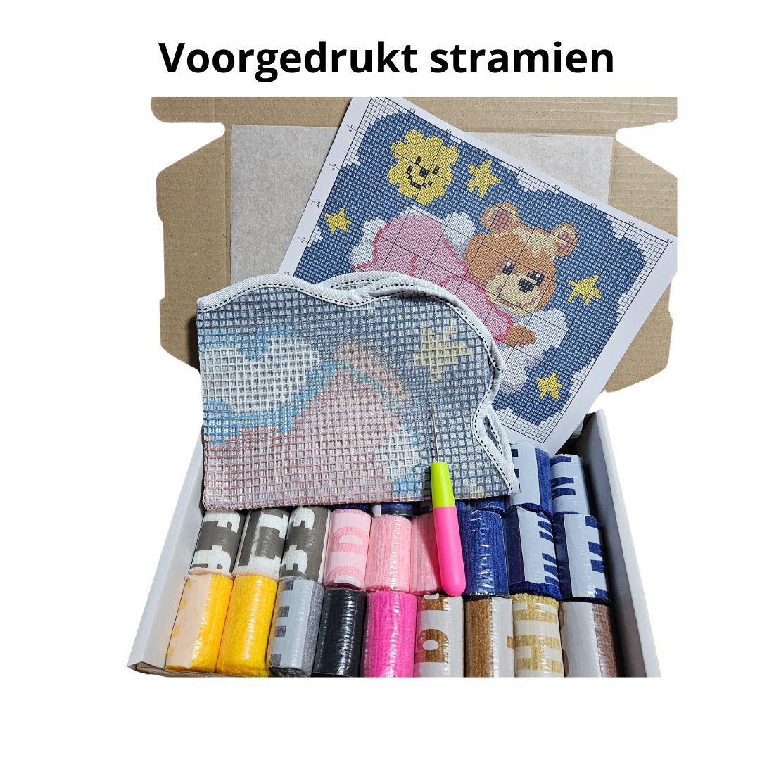 Latch hook mat Beer op wolk roze - 38 x 50 cm - Hobby en meer