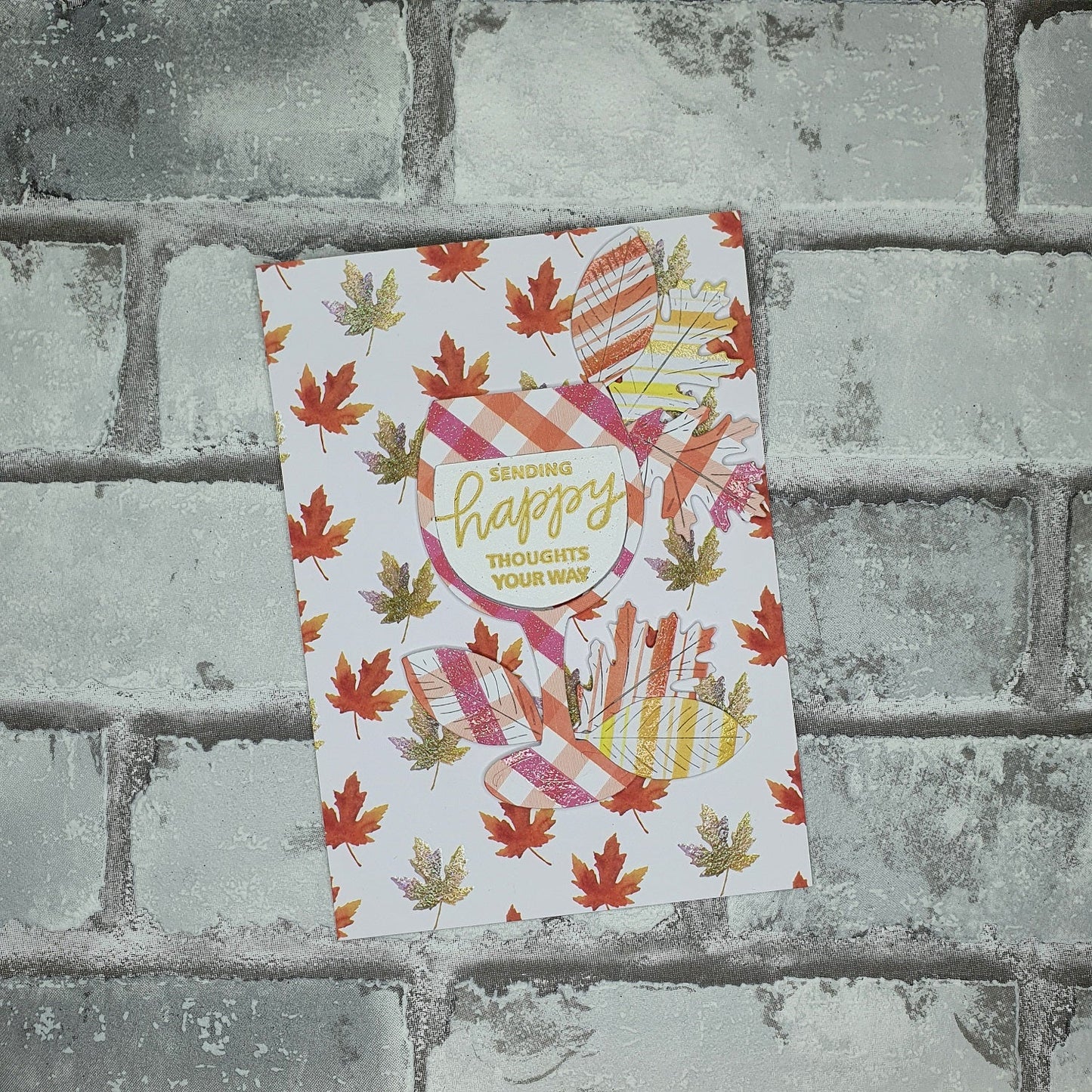 Zomaar een kaartje - Herfst - Wijnglas - Sending happy thoughts your way - Hobby en meer