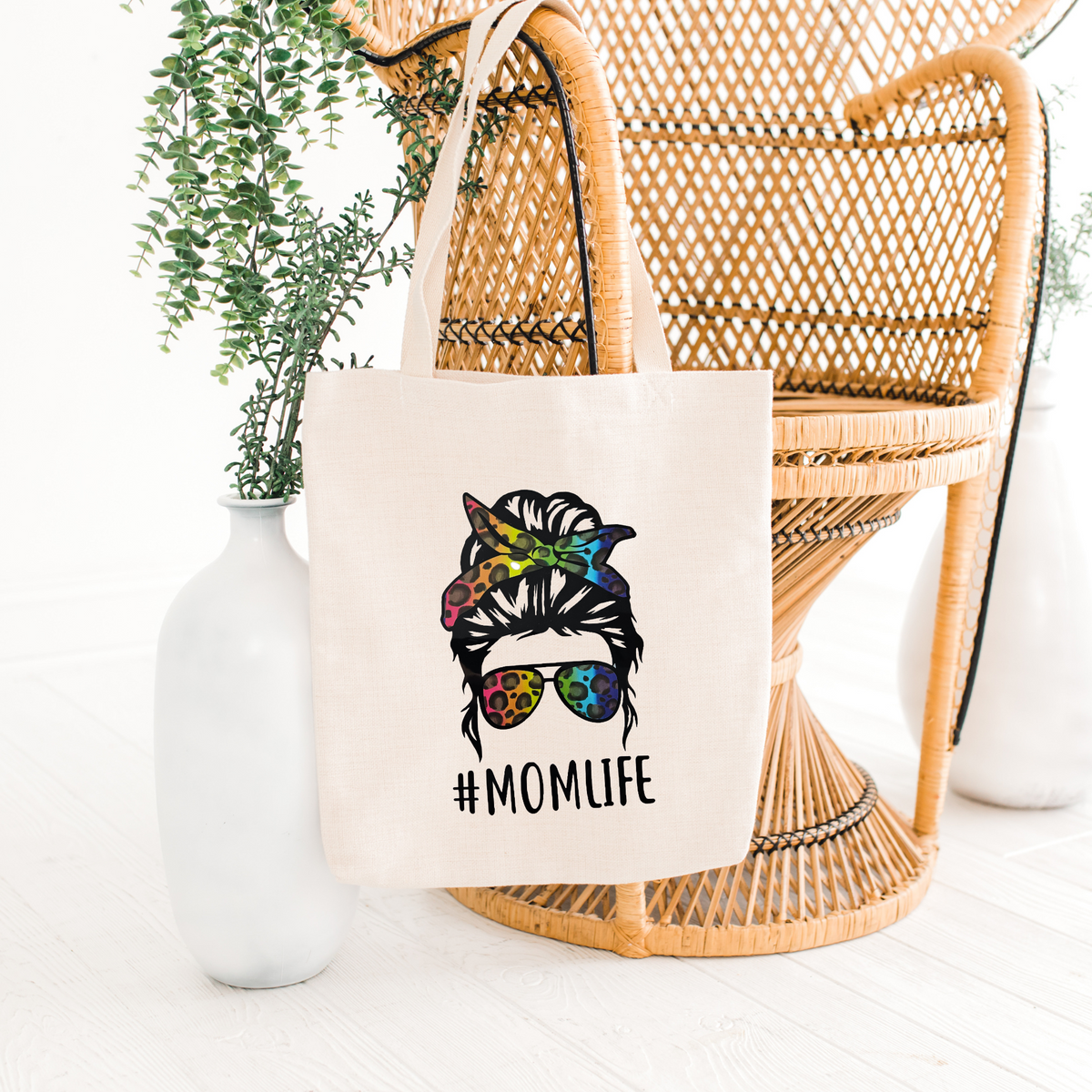 Tote bag - #momlife regenboog