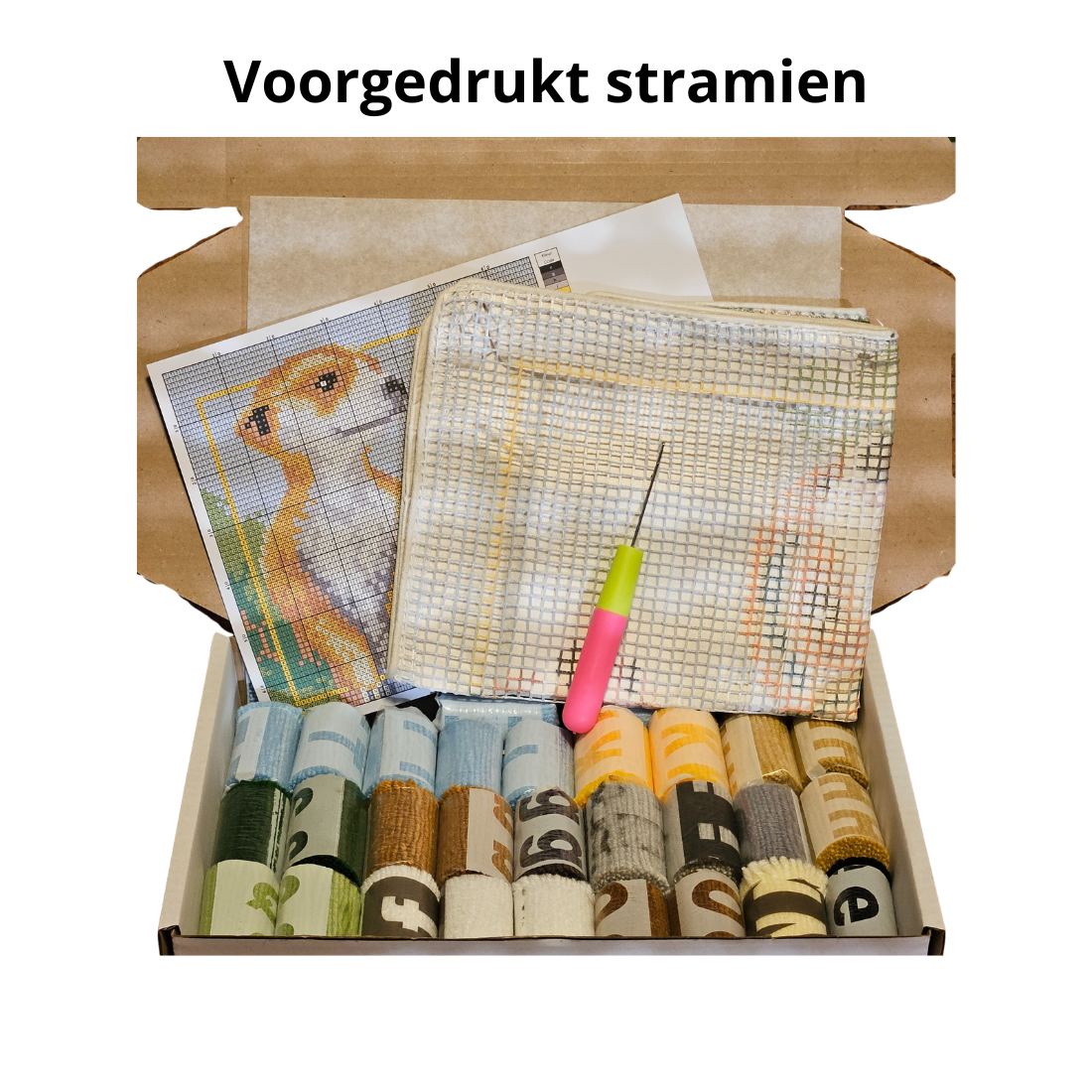 Latch hook kussen Stokstaartjes - 43 x 43 cm diy kit