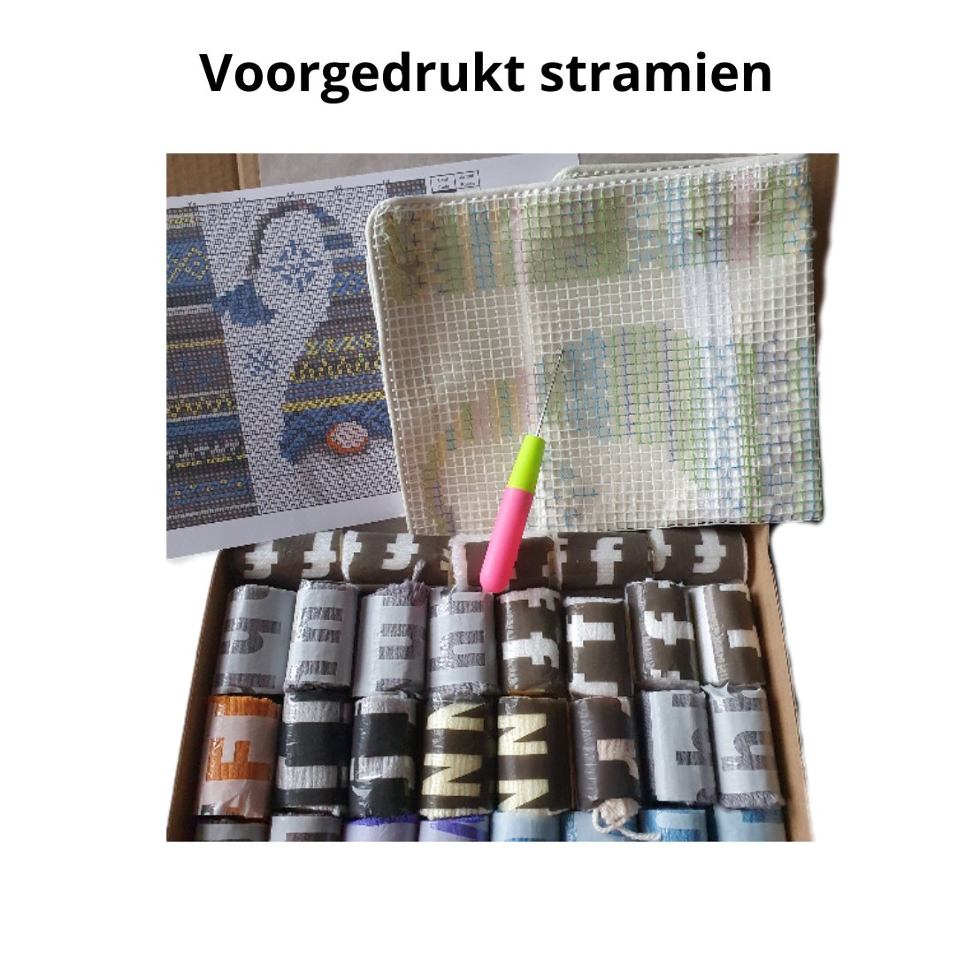 Inhoud diy kit smyrna kussen grome blauw