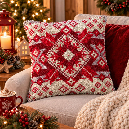 Latch Hook Kussen Kerstpatroon 43x43 cm – Compleet DIY Pakket