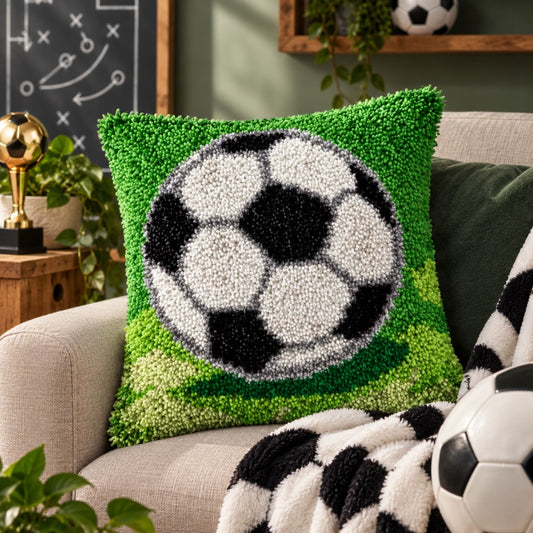 Latch Hook Kussen Voetbal - 43x43 cm – Compleet DIY Pakket