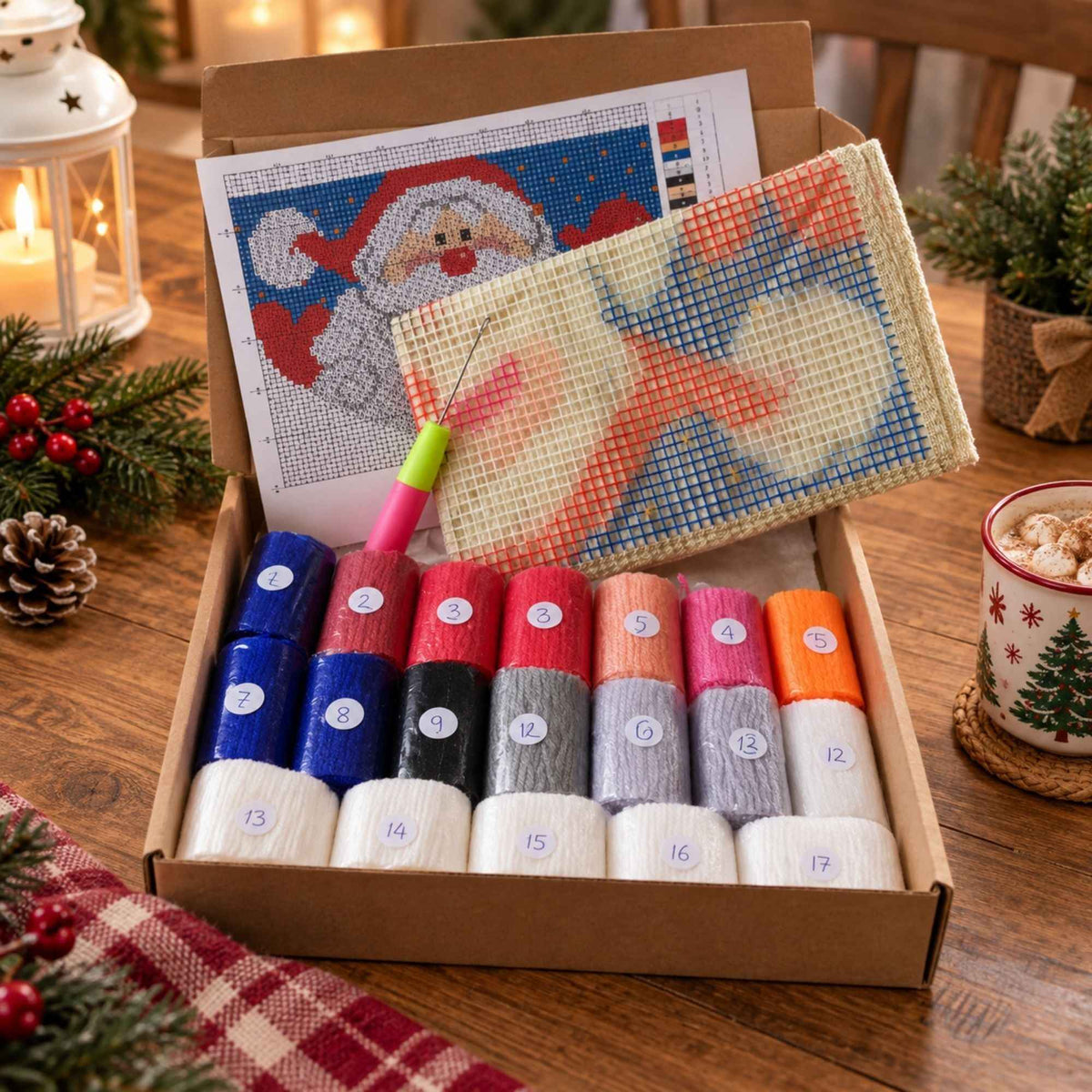Latch Hook Mat Kerstman Halfrond 50x30 cm – Compleet DIY Pakket