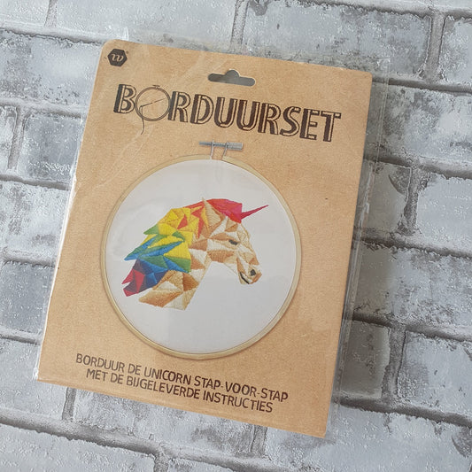 Borduur kit in hoop - Eenhoorn