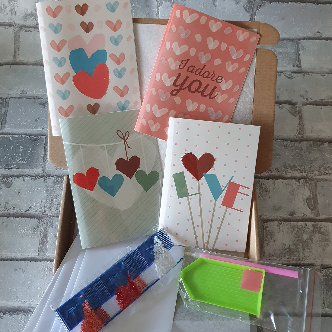 Diamond painting kaarten - Hartjes