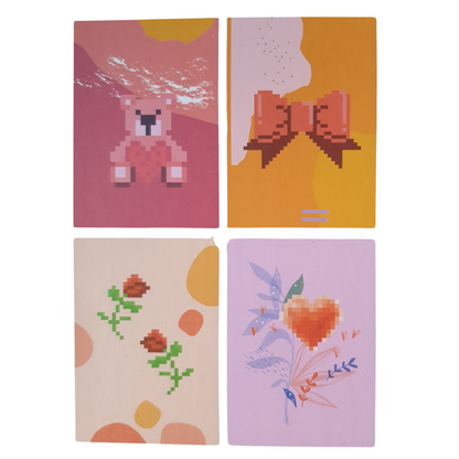 Diamond painting kaarten - Strik, beer, hartje en roos