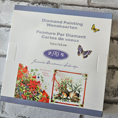 Diamond painting kerstkaarten - Roodborstje en bloemen