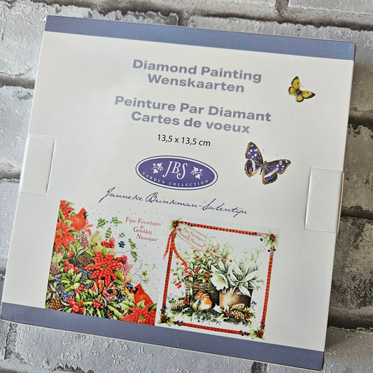Diamond painting kerstkaarten - Roodborstje en bloemen