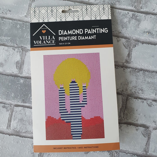 Diamond painting zonsopkomst met cactus - A5 - Ronde steentjes