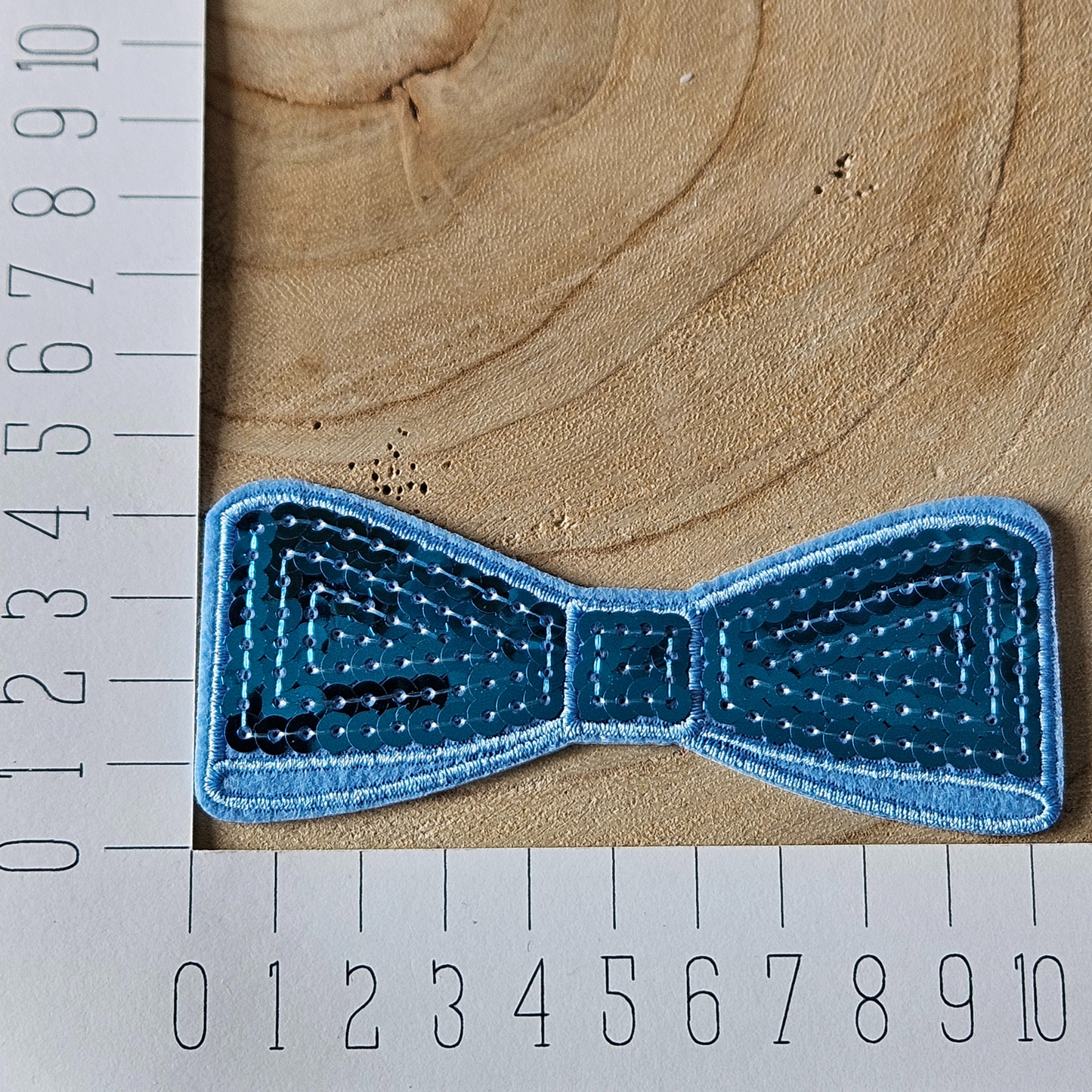 Strijk embleem - Iron on Patch - Blauwe pailletten strik