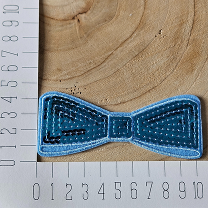 Strijk embleem - Iron on Patch - Blauwe pailletten strik