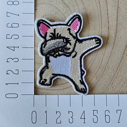 Strijk embleem - Iron on Patch -  Dansende Franse bulldog